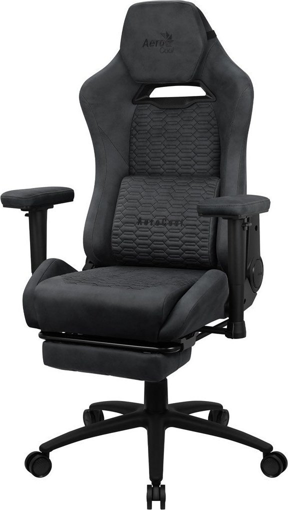 Aerocool ROYALSLATEGR Premium Ergonomic Gaming Chair Legrests Aerosuede Technology Grey datorkrēsls, spēļukrēsls