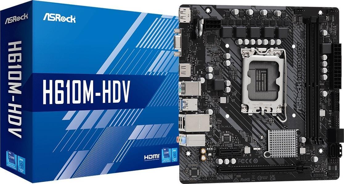 Asrock H610M-HDV Intel H610 LGA 1700 micro ATX pamatplate, mātesplate