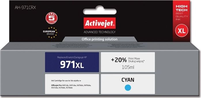 ActiveJet AH-971CRX kārtridži cyan for drukarki HP (zamiennik HP 971XL CN626AE) Premium toneris