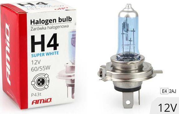 AMiO Zarowka halogenowa H4 12V 60/55W filtr UV (E4) Super White V31AC-AMI-01269 (5903293012697) auto spuldze