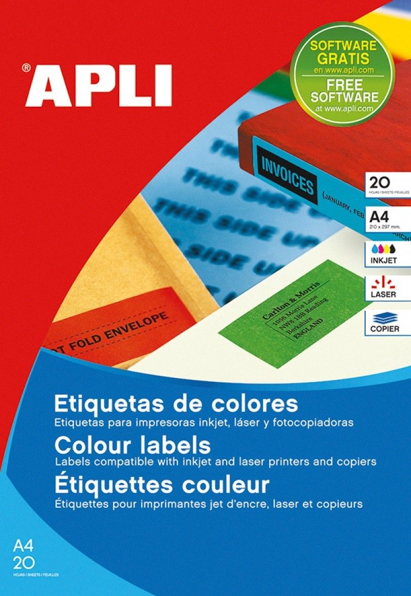 Apli Etykiety kolorowe APLI, 210x297mm, prostokatne, zolte, 20 ark. 6796166 (8410782015994) uzlīmju printeris