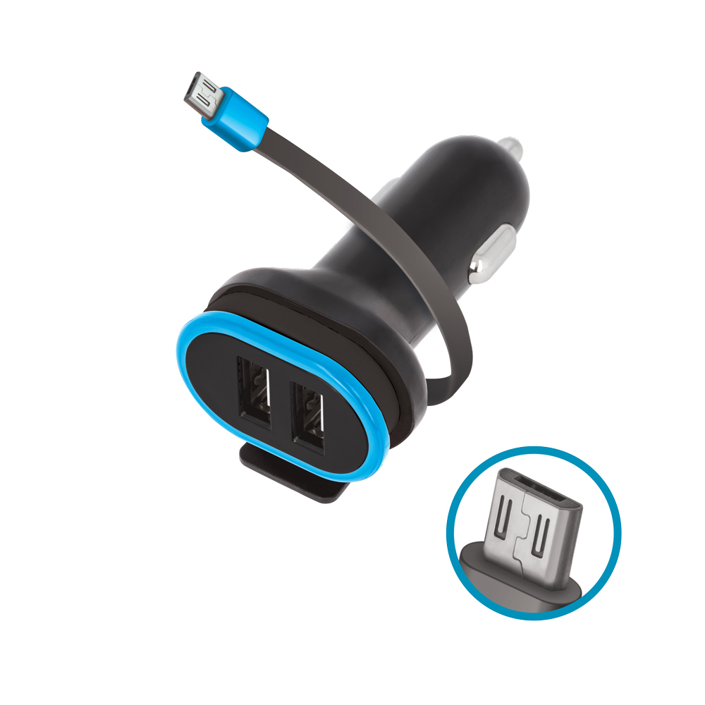 Forever CC-02 car charger 2x USB 3A black with microUSB cable 0,2 m iekārtas lādētājs