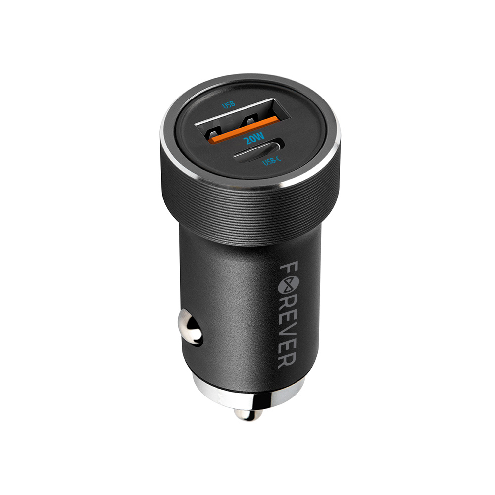 Forever CC-06 PD3.0 + QC3.0 car charger 1x USB-C 1x USB 20W black iekārtas lādētājs