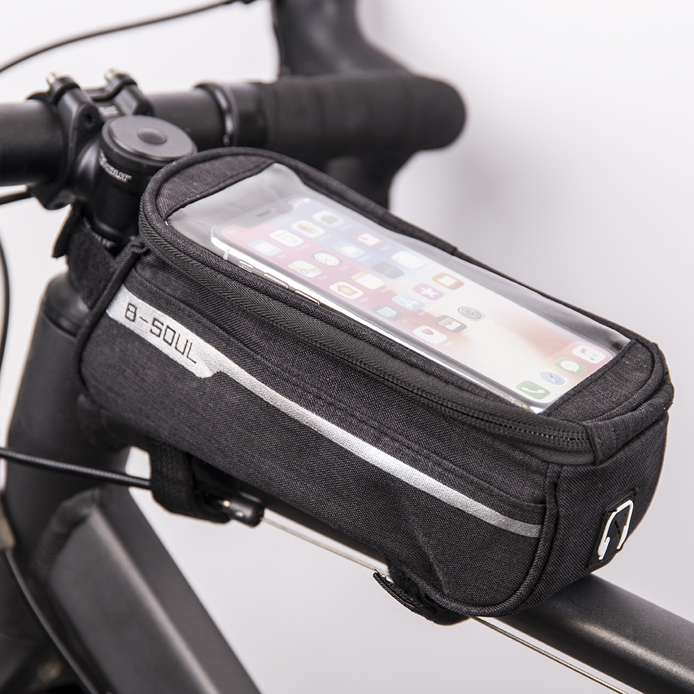 Waterproof bike frame bag with phone holder black Mobilo telefonu turētāji