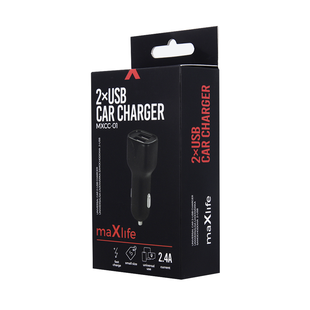 Maxlife MXCC-01 2xUSB Fast Charge Premium Auto Lādētājs 12 / 24V / 2.4A Melns iekārtas lādētājs