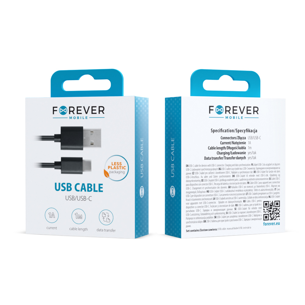 Forever Universāls USB uz Type-C 3.1 Qualcom Quick Charge 3.0 & Datu Kabelis 1m Melns USB kabelis