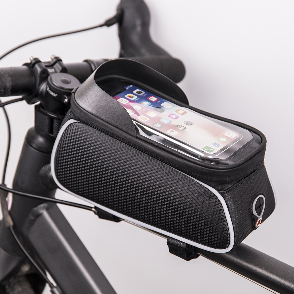 Waterproof bike frame bag with shielded phone holder Model01black Mobilo telefonu turētāji