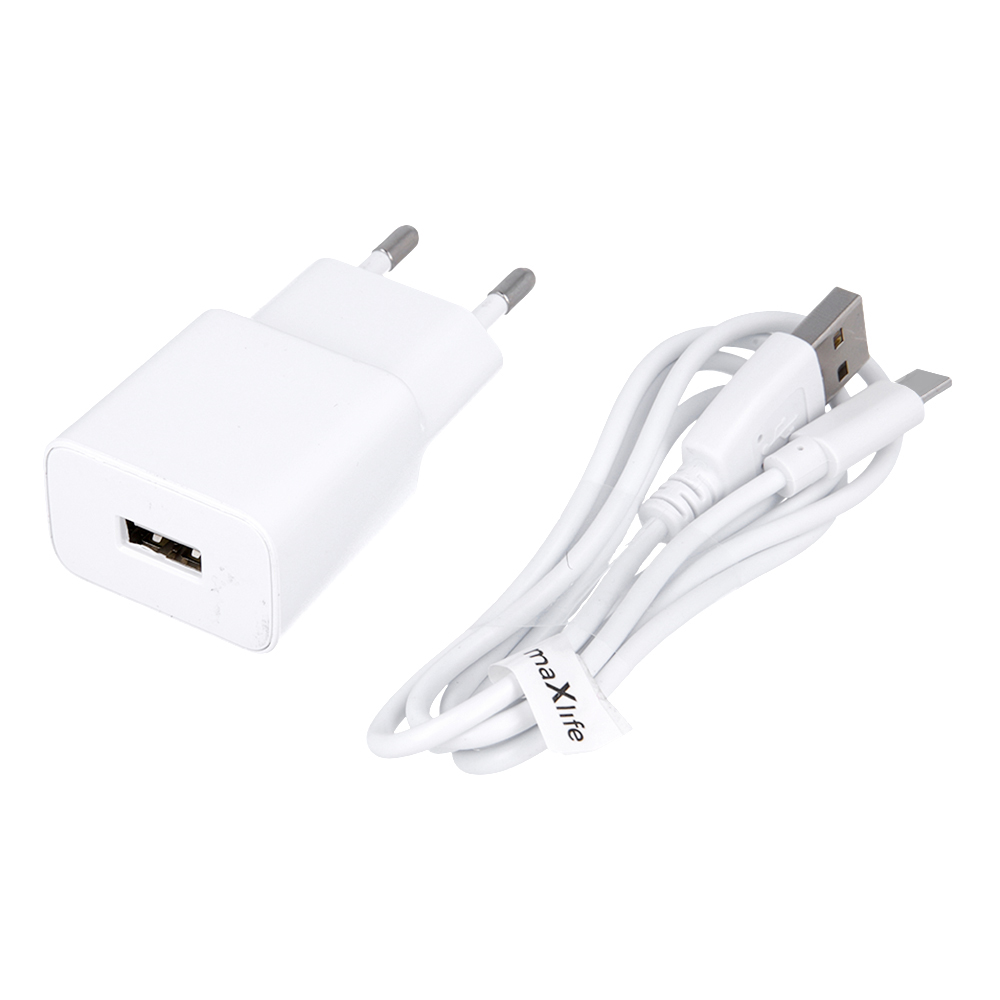 Maxlife MXTC-01 charger 1x USB 2.1A white + USB-C cable iekārtas lādētājs