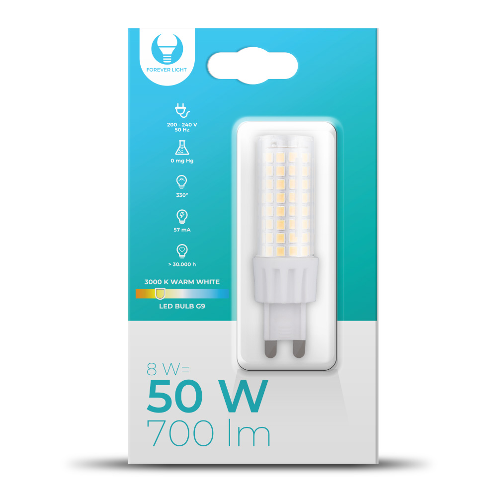 LED Bulb G9 8W 230V 3000K 700lm Forever Light apgaismes ķermenis