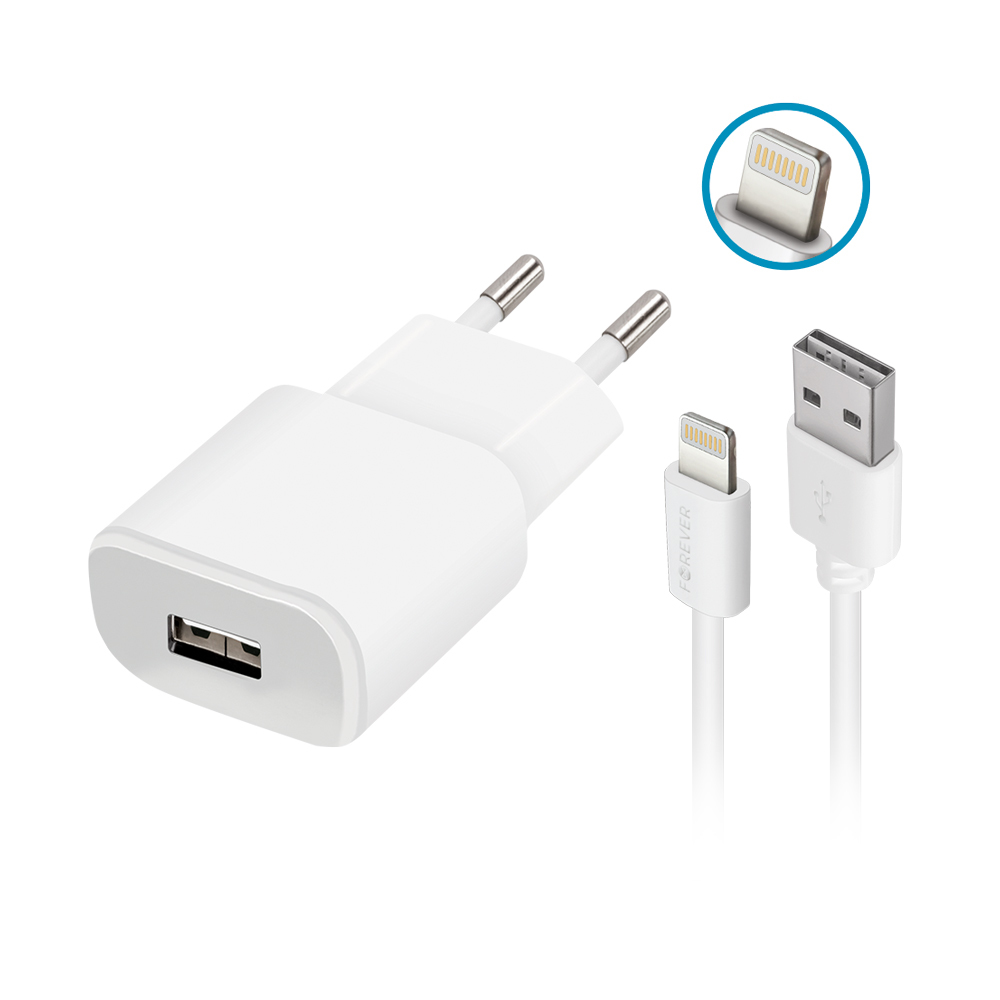 Forever TC-01 charger 1x USB 1A white + Lightning cable iekārtas lādētājs