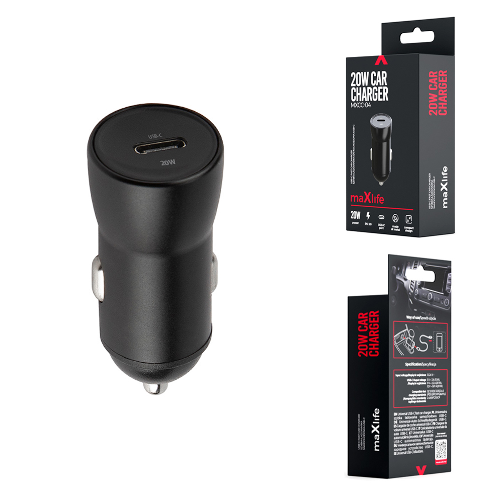 Maxlife MXCC-04 PD car charger 1x USB-C 20W black iekārtas lādētājs