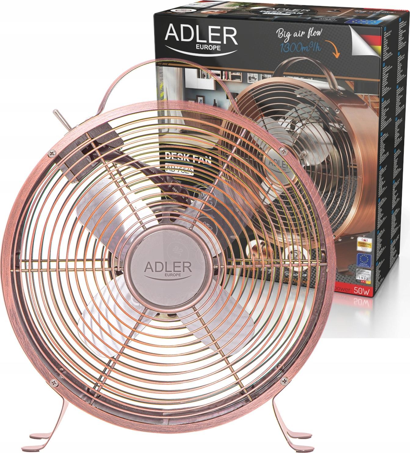 Adler Fan AD 7324 Loft Fan, Number of speeds 2, 50 W, Diameter 20 cm, Copper Klimata iekārta