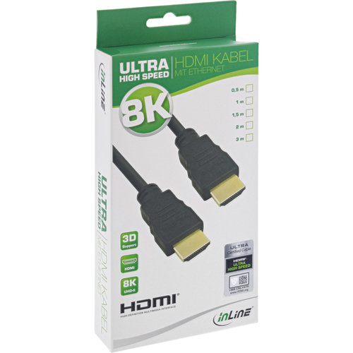 InLine - Ultra High Speed HDMI-Kabel - HDMI (M) bis HDMI (M) - 2,0m - Dreifachisolierung - Schwarz - 8K Unterstützung (17902A) 4043718296491
