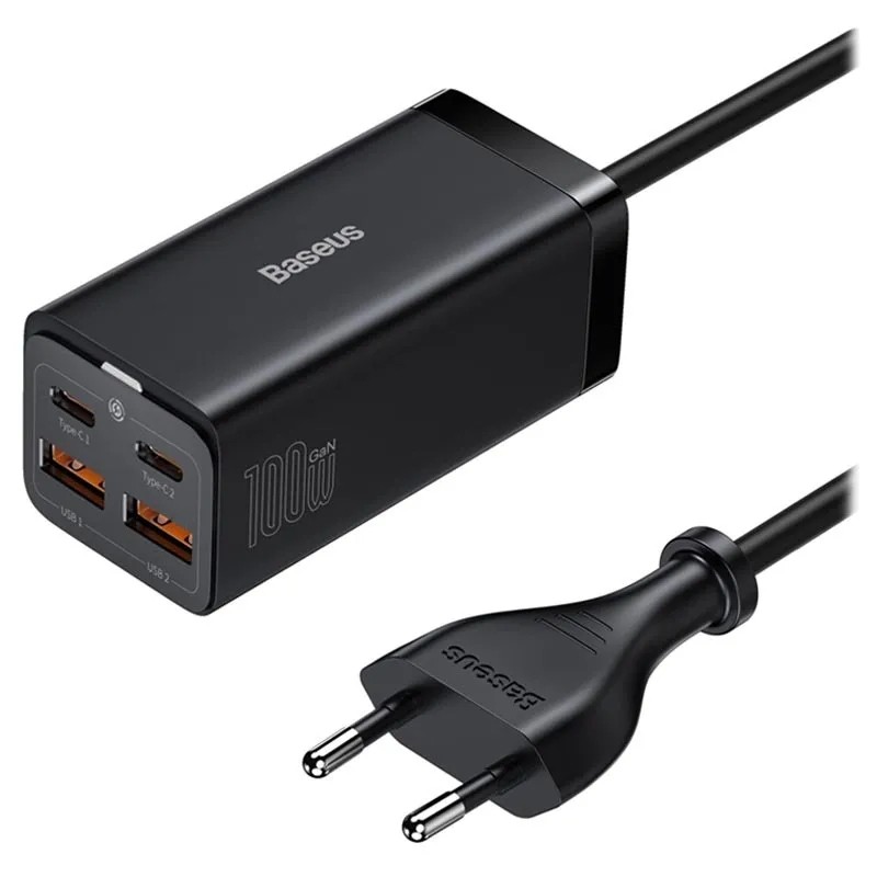 Baseus GaN3 Pro 2xUSB-C + 2xUSB wall charger, 100W (black) iekārtas lādētājs