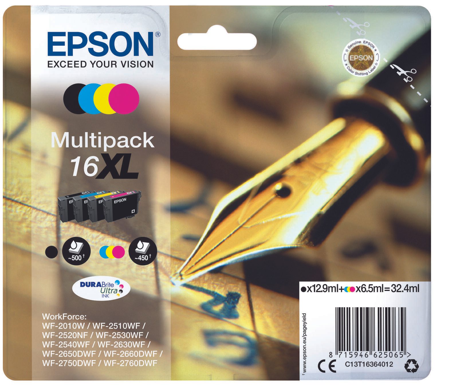 Set Epson T1636 XL CMYK Multi Pack | WF-2010/25x0 kārtridžs