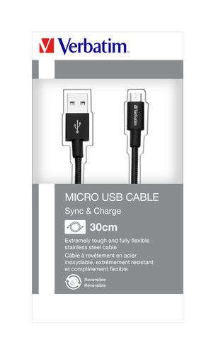 Verbatim Micro USB Cable Sync & Charge 30cm black kabelis, vads