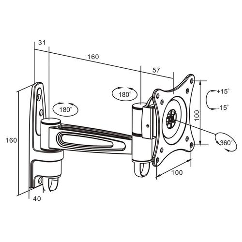 Manhattan Wall mount for TV LCD/LED/PDP double arm 13-27'' 15 kg VESA aksesuārs portatīvajiem datoriem