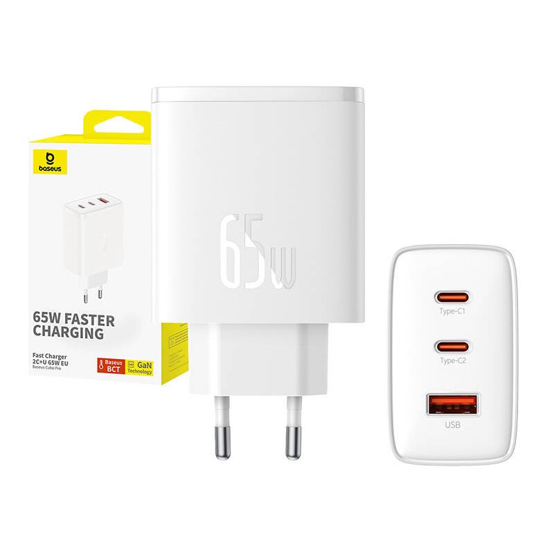 Baseus OS-Cube Pro P10152301213 65W wall charger with 2 USB-C PD and USB sockets white iekārtas lādētājs