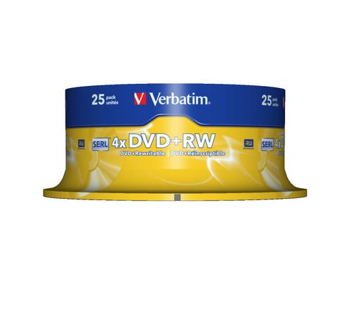 1x25 Verbatim DVD+RW 4,7GB 4x Speed, matt silver matricas