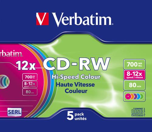 Verbatim CD-RW Colour 12x 700 MB 5 pc(s) 0023942431671 43167 (0023942431671) matricas