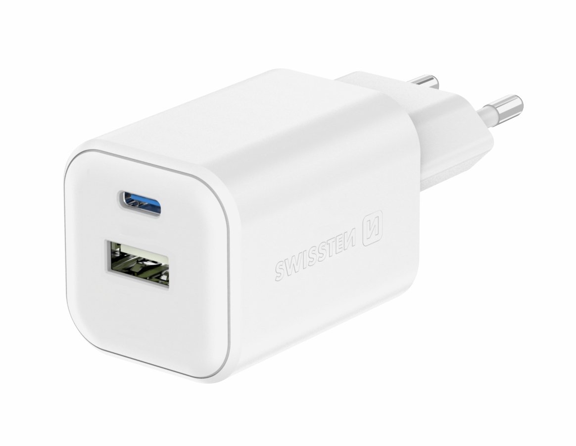 Swissten Travel Tīkla Lādētājs GaN USB-C / PD USB-A / 18W QC / 45W 22071300 (8595217484504) iekārtas lādētājs