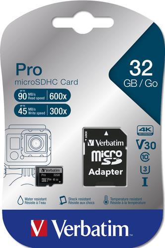 Verbatim microSDHC Pro 32GB Class 10 UHS-I incl Adapter atmiņas karte