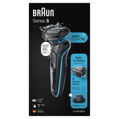 Braun Shaver 51-M1200s Operating time (max) 50 min, Wet & Dry, Black/Mint Vīriešu skuveklis