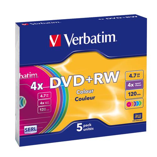 1x5 Verbatim DVD+RW 4,7GB 4x Speed Colour Surface Slimcase matricas