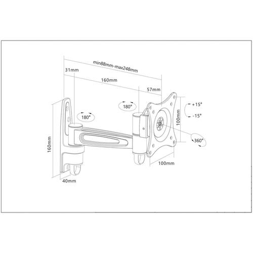 Manhattan Wall mount for TV LCD/LED/PDP swivel 13-27'' 15 kg VESA aksesuārs portatīvajiem datoriem