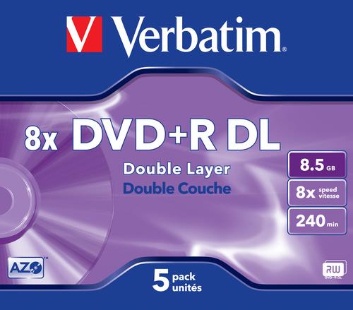 Verbatim DVD+R DL  5pcs, 8.5GB, 8x, jewel case, matte silver matricas