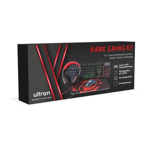 Ultron HAWK Gaming Kit 4in1 (Tastatur+Maus+MausPad+Headset) (QWERTZ - vācu izkārtojums) klaviatūra