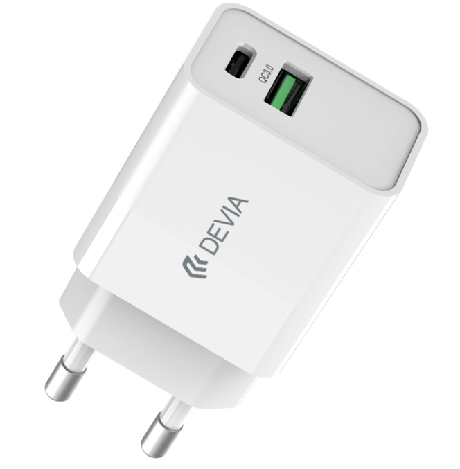 Devia wall charger Smart PD 25W 1x USB-C white + cable USB-C - USB-C iekārtas lādētājs