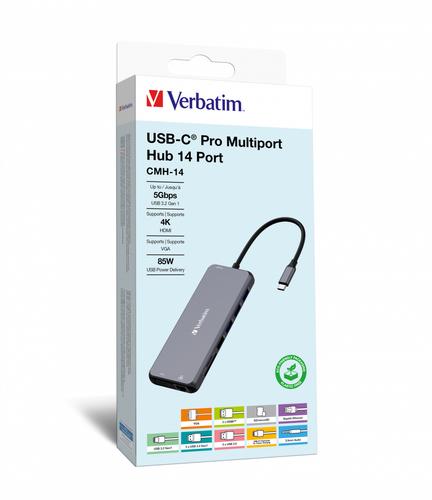 Verbatim CMH-14 USB Type-C 5000 Mbit/s Silver 0023942321545 32154 (0023942321545) USB centrmezgli