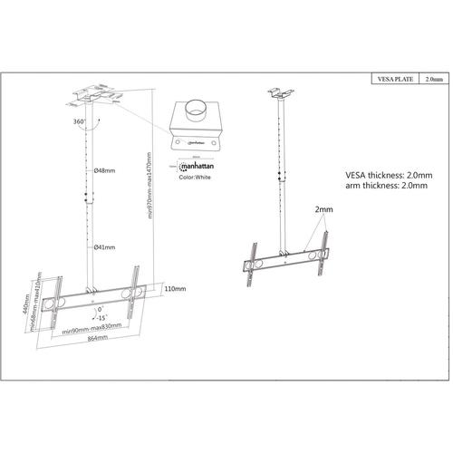 Manhattan Ceiling mount for TV LED/LCD/PLASMA, 37-70'', 50kg, adjustable, VESA TV stiprinājums