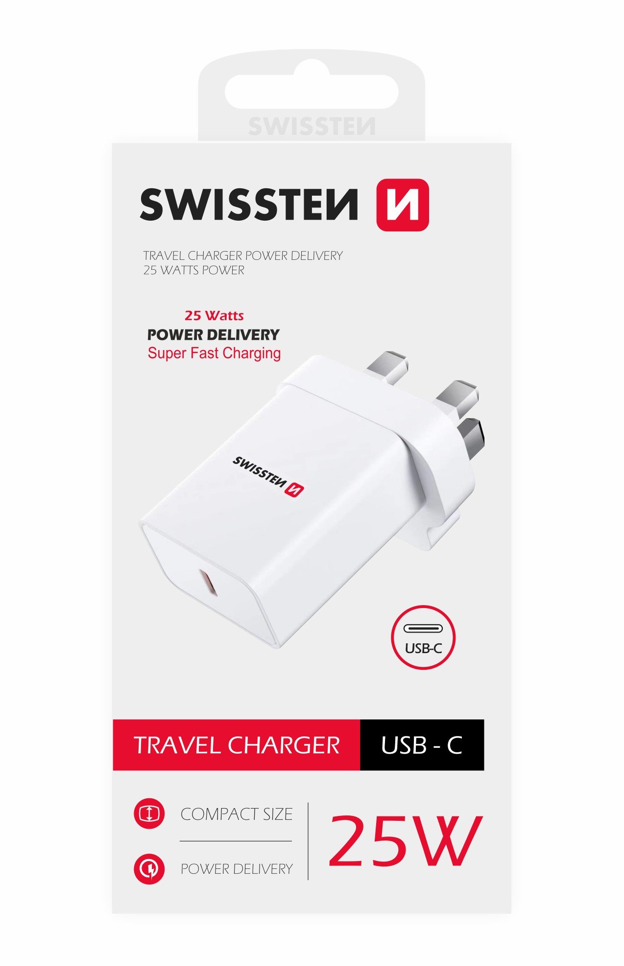 Swissten Tīkla Lādētājs PD USB-C priekš UK kontaktligzdas 25W 22045400 (8595217480407) iekārtas lādētājs