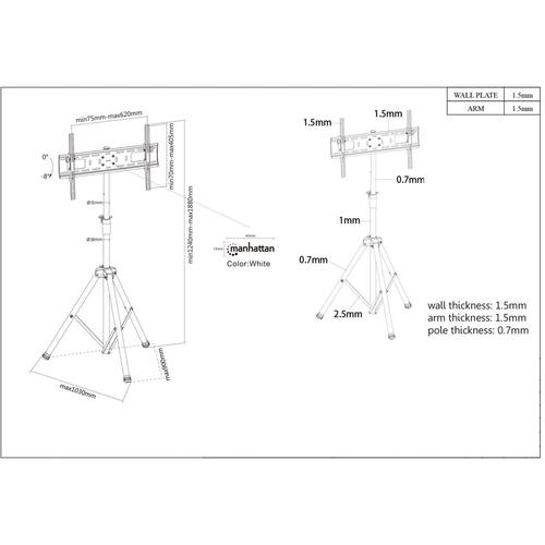 Manhattan TV mount,Tripod Floor Stand, 1 screen, Screen Sizes: 37-65", Black, Max 35kg TV stiprinājums