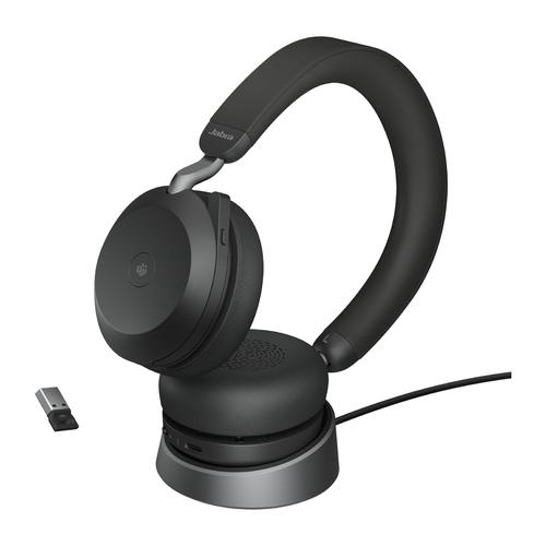 Jabra Evolve2 75 MS Stereo Headset On-Ear (Bluetooth, kabellos, ANC, USB, Ladestation) austiņas