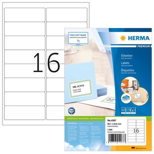 HERMA Address labels Premium A4 99.1x33.8 mm white paper matt 1600 pcs. 4008705042673 4267 (4008705042673) printeris