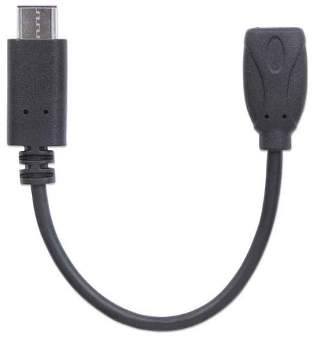 Manhattan USB-C male to micro-B female cable 15cm black USB 2.0 USB kabelis