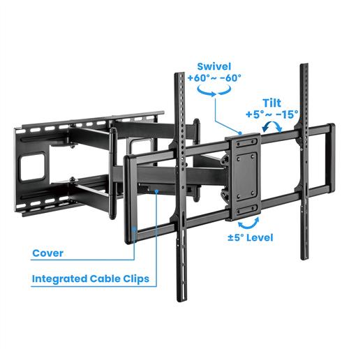 Manhattan TV & Monitor Mount, Wall, Full Motion, 1 screen, Screen Sizes: 60-120", Black, VESA 200x200 to 900x600mm, Max 120kg, LFD, TV stiprinājums