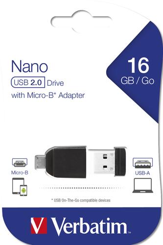 Verbatim USB DRIVE 2.0 NANO 16GB STORE 'N' STAY + OTG Adapter USB Flash atmiņa