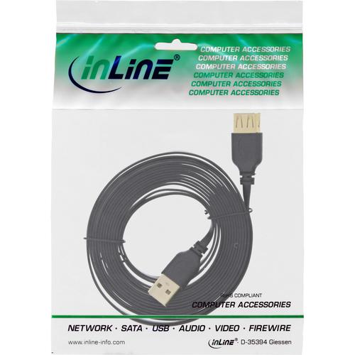 Kabel USB InLine UltraPlaski przedluzacz Typ A meski - A zenski pozlacany Black 0.5m (34650F) USB kabelis