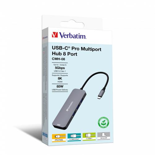 Verbatim CMH-08 USB Type-C 5000 Mbit/s Silver 0023942321514 32151 (0023942321514) USB centrmezgli