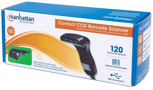 Manhattan CCD Barcode Scanner 2 cm Scan Depth Red LED USB svītru koda lasītājs