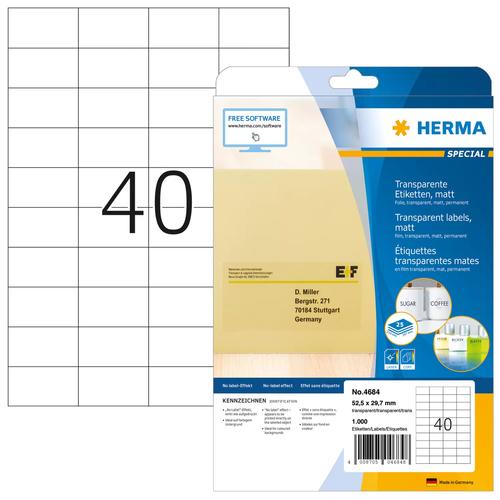 HERMA Labels transparent matt A4 52.5x29.7 mm film 1000 pcs. 4008705046848 4684 (4008705046848) printeris