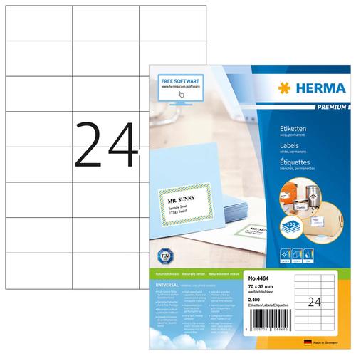 HERMA Labels Premium A4 70x37 mm white paper matt 2400 pcs. 4008705044646 4464 (4008705044646) printeris