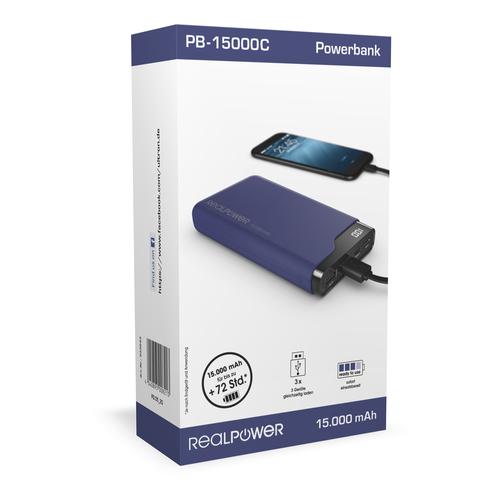 RealPower PB-15000C midnight blue, USB C Powerbank, mobilā uzlādes iekārta