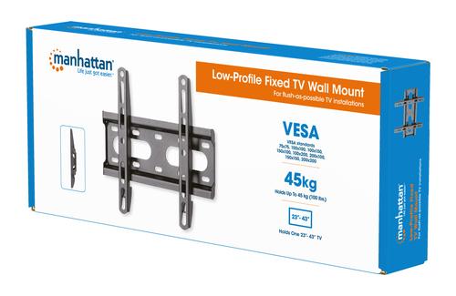 Manhattan TV & Monitor Mount, Wall, Fixed (Ultra slim), Screen Sizes: 23-42", Black, VESA: 75x75 to 200x200mm, Max 45kg, Lifetime W TV stiprinājums