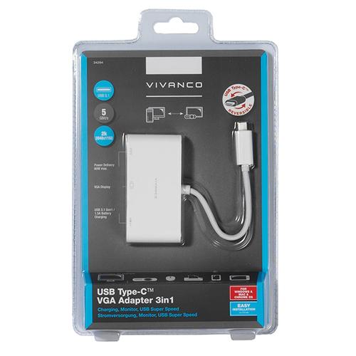 Vivanco IT-USBC VGA C HUB Wired USB 3.2 Gen 1 (3.1 Gen 1) Type-C White 4008928342949 dock stacijas HDD adapteri