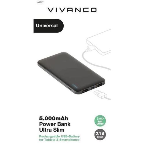 Vivanco PBVVUF5000 power bank 5000 mAh Black 4008928388572 Powerbank, mobilā uzlādes iekārta